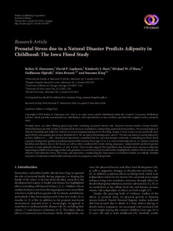 Prenatal Stress due to a Natural Disaster Predicts Adiposity in Childhood: The Iowa Flood Study thumbnail