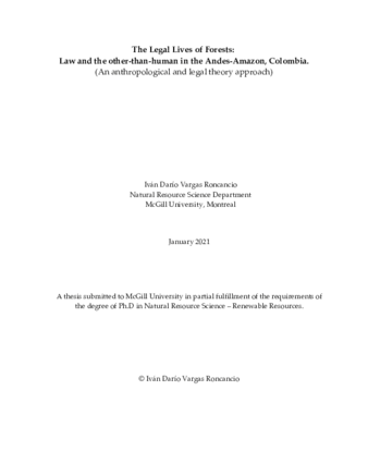 The Legal Lives of Forests: Law and the Other-than-human in the Andes-Amazon, Colombia (An Anthropological and Legal Theory Approach) thumbnail