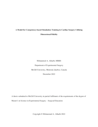 A Model for Competency-based Simulation Training in Cardiac Surgery Utilizing Dimensional Fidelity thumbnail