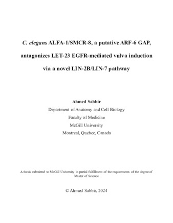 C. elegans ALFA-1/SMCR-8, a putative ARF-6 GAP, antagonizes LET-23 EGFR-mediated vulva induction via a novel LIN-2B/LIN-7 pathway thumbnail