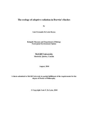 The ecology of adaptive radiation in Darwin's finches thumbnail