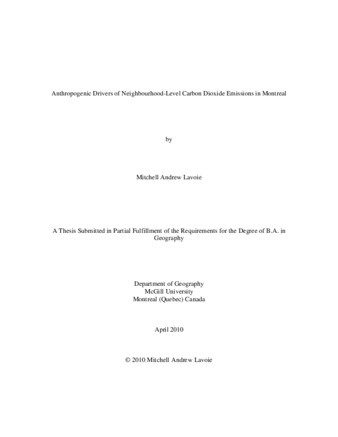 Anthropogenic Drivers of Neighbourhood-Level Carbon Dioxide Emissions in Montreal thumbnail
