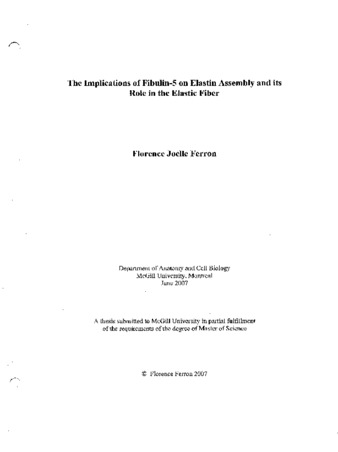 The implications of fibulin-5 on elastin assembly and its role in the elastic fiber / thumbnail