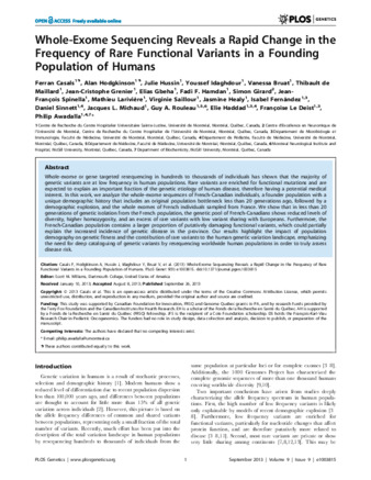 Whole-Exome Sequencing Reveals a Rapid Change in the Frequency of Rare Functional Variants in a Founding Population of Humans thumbnail