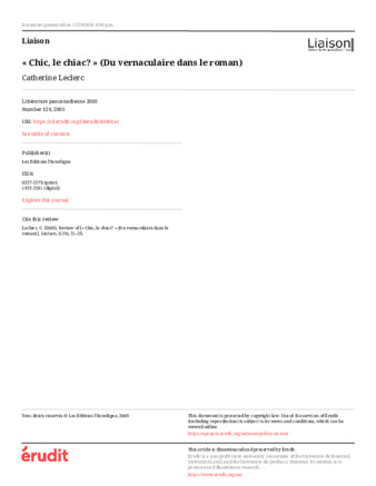 Chic, le chiac? Du vernaculaire dans le roman thumbnail