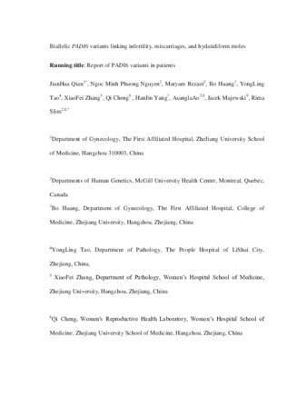 Biallelic PADI6 variants linking infertility, miscarriages, and hydatidiform moles thumbnail