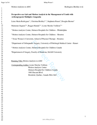 Perspectives on Gait and Motion Analysis in the Management of Youth with Arthrogryposis Multiplex Congenita thumbnail