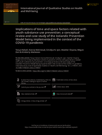 Implications of time and space factors related with youth substance use prevention: a conceptual review and case study of the Icelandic Prevention Model being implemented in the context of the COVID-19 pandemic thumbnail