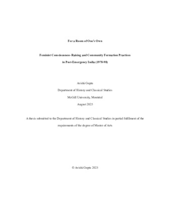 For a room of one’s own: A study of consciousness-raising and community formation practices in post-emergency India thumbnail