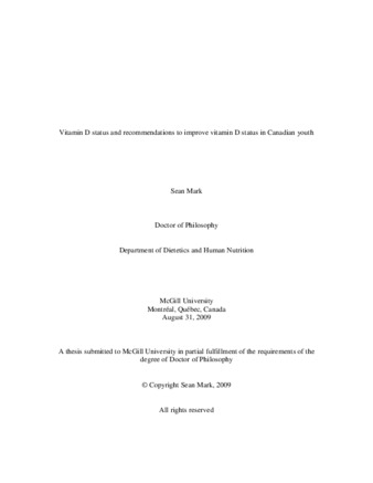 Vitamin D status and recommendations to improve vitamin D status in Canadian youth thumbnail