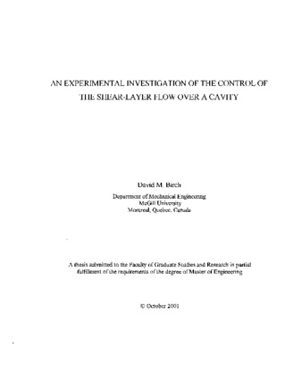 An experimental investigation of the control of the shear-layer flow over a cavity / thumbnail