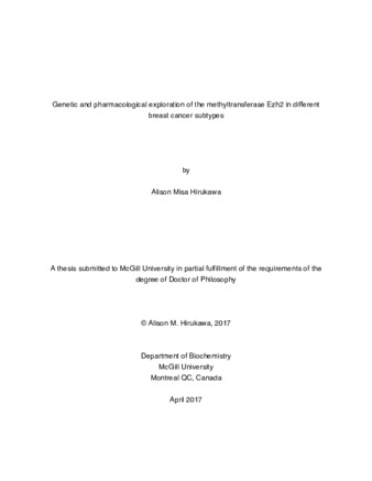 Genetic and pharmacological exploration of the methyltransferase Ezh2 in different breast cancer subtypes thumbnail