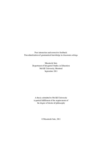 Peer interaction and corrective feedback: proceduralization of grammatical knowledge in classroom settings thumbnail