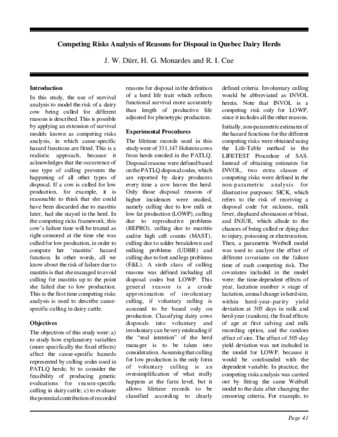 Competing Risks Analysis of Reasons for Disposal in Quebec Dairy Herds thumbnail