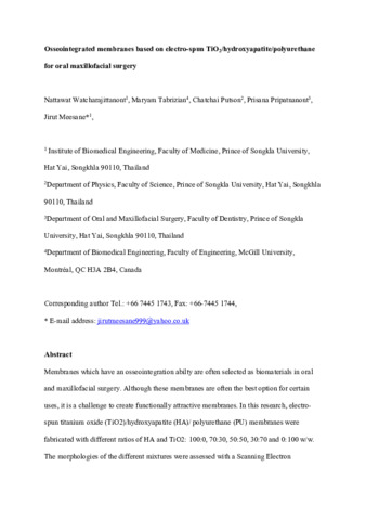 Osseointegrated membranes based on electro-spun TiO2/hydroxyapatite/polyurethane for oral maxillofacial surgery thumbnail