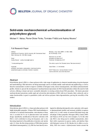 Solid-state mechanochemical ω-functionalization of poly(ethylene glycol) thumbnail