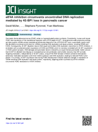 eIF4A inhibition circumvents uncontrolled DNA replication mediated by 4E-BP1 loss in pancreatic cancer thumbnail