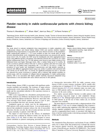 Platelet reactivity in stable cardiovascular patients with chronic kidney disease thumbnail