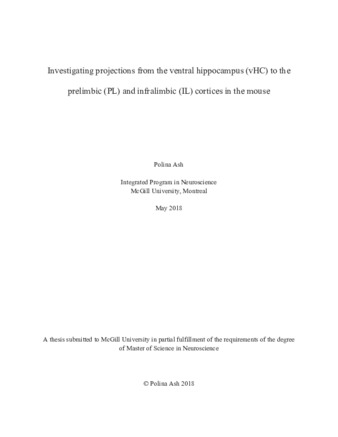 Investigating projections from the ventral hippocampus (vHC) to the prelimbic (PL) and infralimbic (IL) cortices in the mouse thumbnail