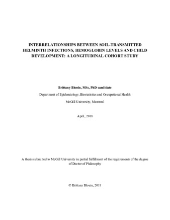 Interrelationships between soil-transmitted helminth infections, hemoglobin levels and child development: a longitudinal cohort study thumbnail