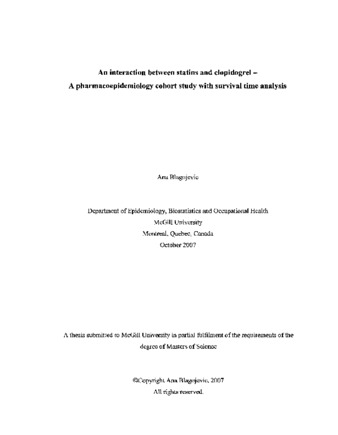 An interaction between statins and clopidogrel : a pharmacoepidemiology cohort study with survival time analysis thumbnail