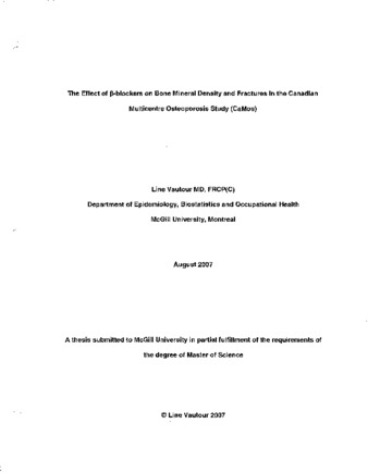 The effect of [beta]-blockers on bone mineral density and fractures in the Canadian Multicentre Osteoporosis Study (CaMos) / thumbnail