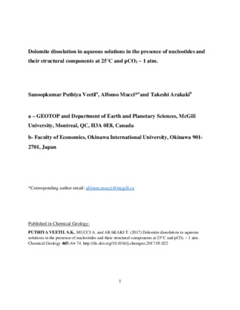 Dolomite dissolution in aqueous solutions in the presence of nucleotides and their structural components at 25°C and pCO₂ ~ 1 atm. thumbnail