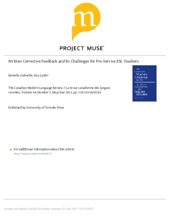 Written corrective feedback and its challenges for pre-service ESL teachers. thumbnail