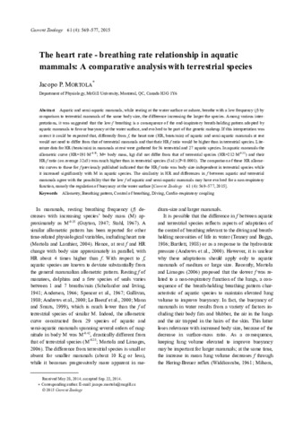 The heart rate - breathing rate relationship in aquatic mammals: A comparative analysis with terrestrial species thumbnail