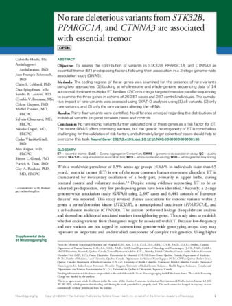 No rare deleterious variants from STK32B, PPARGC1A, and CTNNA3 are associated with essential tremor thumbnail