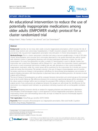 An educational intervention to reduce the use of potentially inappropriate medications among older adults (EMPOWER study): protocol for a cluster randomized trial thumbnail
