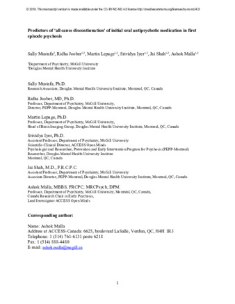 Predictors of 'all-cause discontinuation' of initial oral antipsychotic medication in first episode psychosis thumbnail