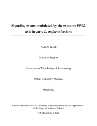 Signaling events modulated by the exosome-FPR2 axis in early L. major infections thumbnail