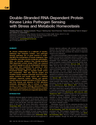 Double-Stranded RNA-Dependent Protein Kinase Links Pathogen Sensing with Stress and Metabolic Homeostasis thumbnail