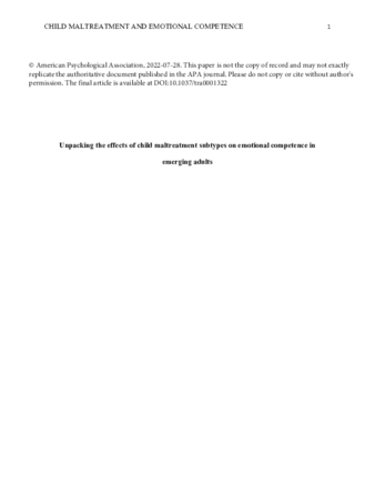 Unpacking the effects of child maltreatment subtypes on emotional competence in emerging adults thumbnail