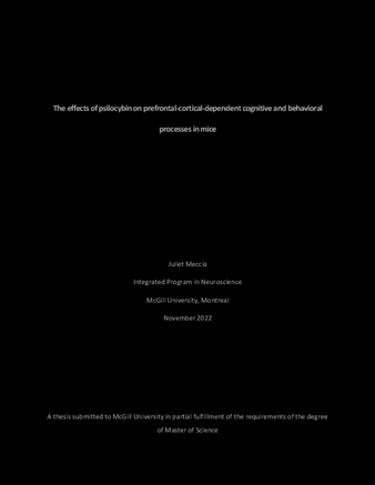 The effects of psilocybin on prefrontal-cortical-dependent cognitive and behavioral processes in mice thumbnail