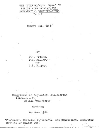 The hypervelocity impact of pellet with thin plates: Theoretical considerations Part 2 thumbnail