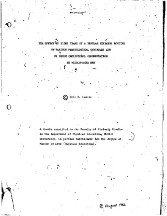 The effect of eight years of a regular exercise routine on various physiological variables and on serum cholesterol concentration in middle-aged men / thumbnail