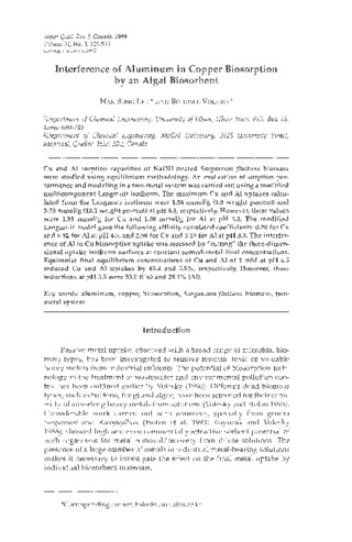 Interference of aluminum in copper biosorption by an Algal Biosorbent thumbnail