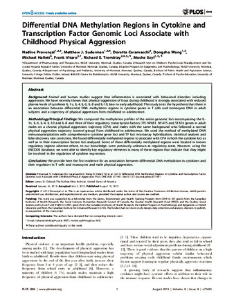 Differential DNA Methylation Regions in Cytokine and Transcription Factor Genomic Loci Associate with Childhood Physical Aggression thumbnail