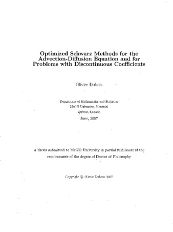 Optimized Schwarz methods for the advection-diffusion equation and for problems with discontinuous coefficients thumbnail