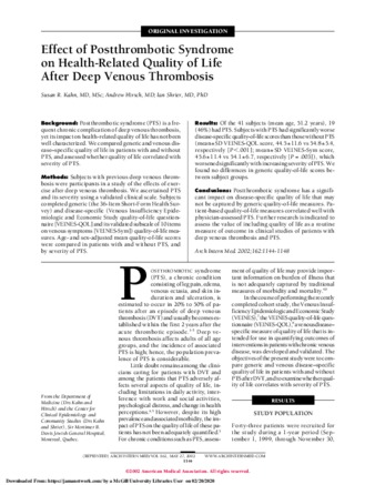 Effect of Postthrombotic Syndrome on Health-Related Quality of Life After Deep Venous Thrombosis thumbnail