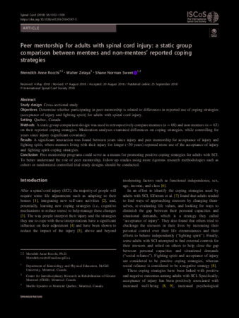 Peer mentorship for adults with spinal cord injury: a static group comparison between mentees and non-mentees’ reported coping strategies thumbnail