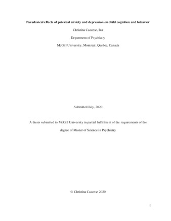 Paradoxical effects of paternal anxiety and depression on child cognition and behavior thumbnail