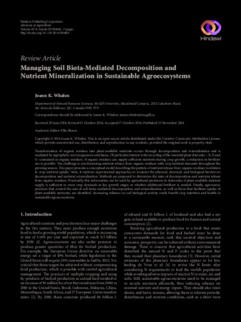 Managing Soil Biota-Mediated Decomposition and Nutrient Mineralization in Sustainable Agroecosystems thumbnail