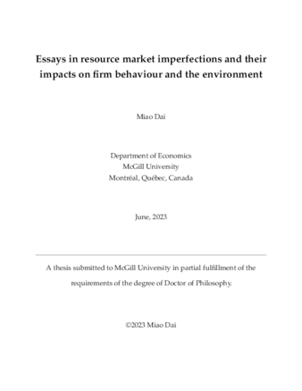 Essays in resource market imperfections and their impacts on firm behaviour and the environment thumbnail