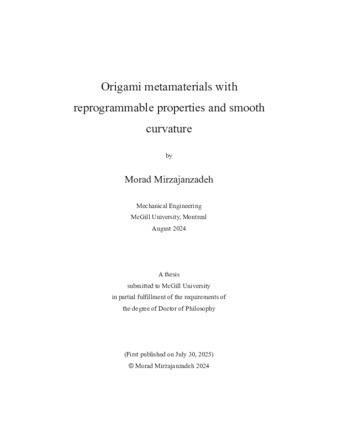 Origami metamaterials with reprogrammable properties and smooth curvature thumbnail