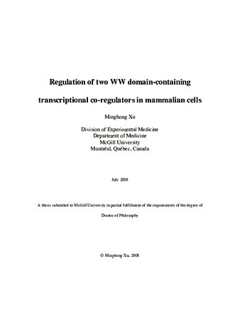 Regulation of two WW domain-containing transcriptional co-regulators in mammalian cells thumbnail