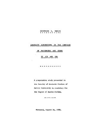Liability limitations in the carriage of passengers and goods by air and sea. thumbnail