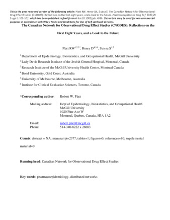 The Canadian Network for Observational Drug Effect Studies (CNODES): Reflections on the First Eight Years, and a Look to the Future thumbnail